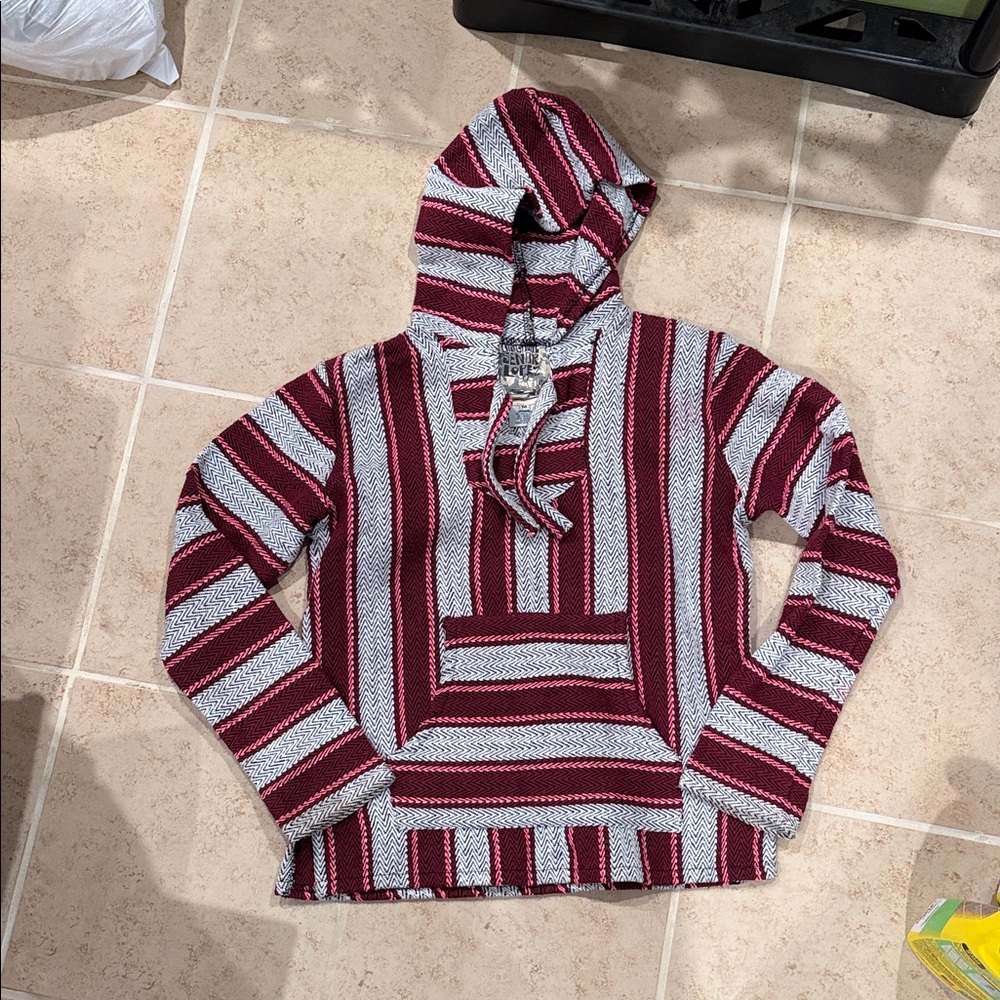 Striped Pink, White and Burgundy Baja Hoodie